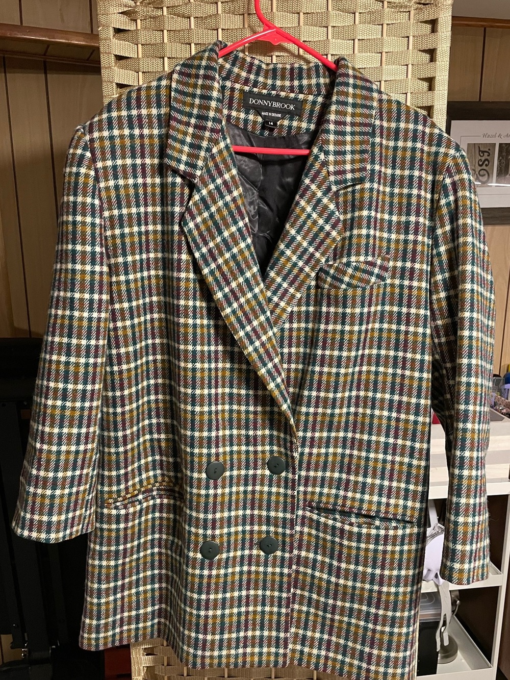 Donny brook Plaid Double-Breasted Wool Blazer Jacket size 14